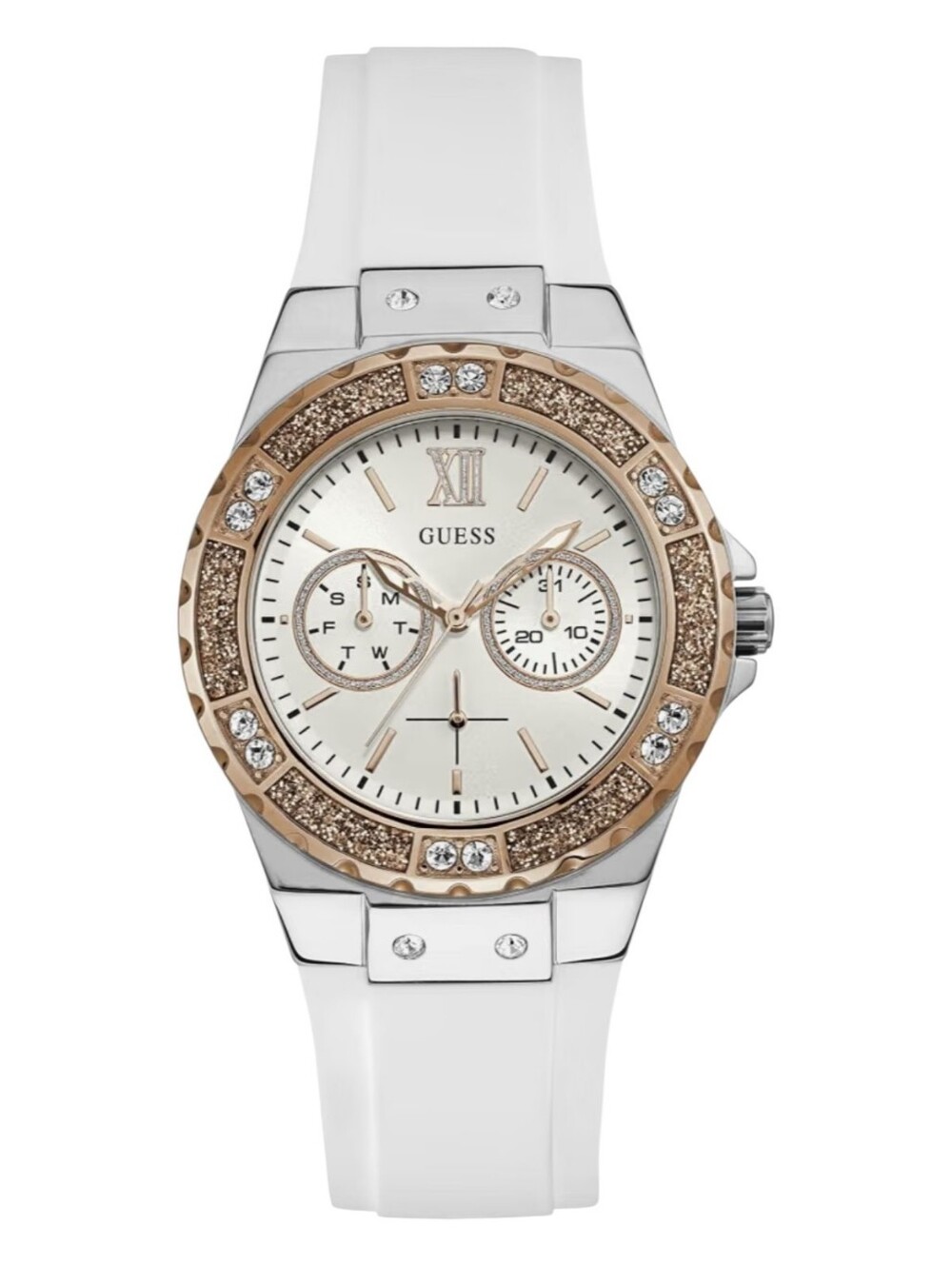 Guess Women's Stainless Steel + Stain Resistant Silicone Watch